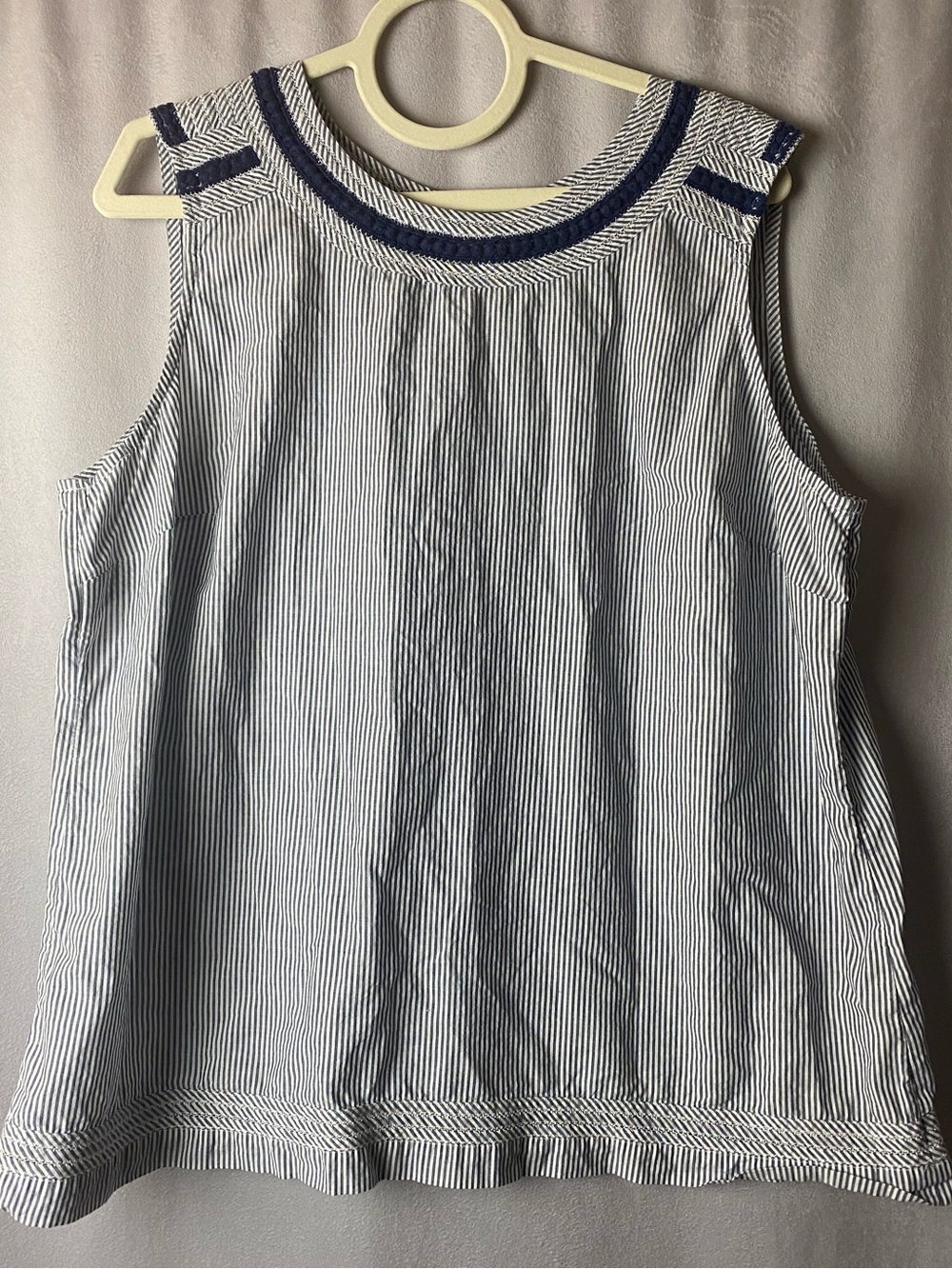 Talbots Cotton Coastal Blue White Pinstripe Sleeveless Tank Top Preppy XL